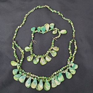 BARSE Mother Pearl Turquoise 925 Sterling Silver 3 Layer 32" Necklace & Bracelet